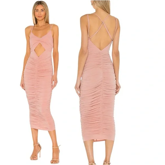 NWT Michael Costello x REVOLVE Kara Midi Dress in Light Mauve - Picture 2 of 10